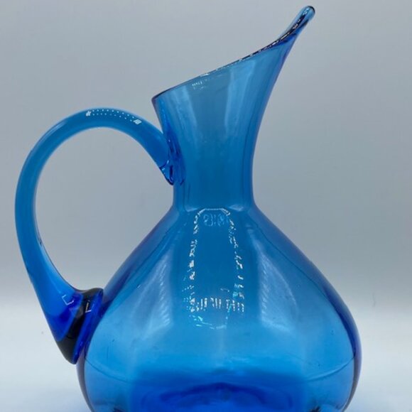 Vintage Rainbow Glass #797 Optic Blue Pitcher 60's - Picture 10 of 11